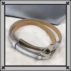 SILVER SNAKESKIN PRINT LEATHER ADJUSTABLE BELT S